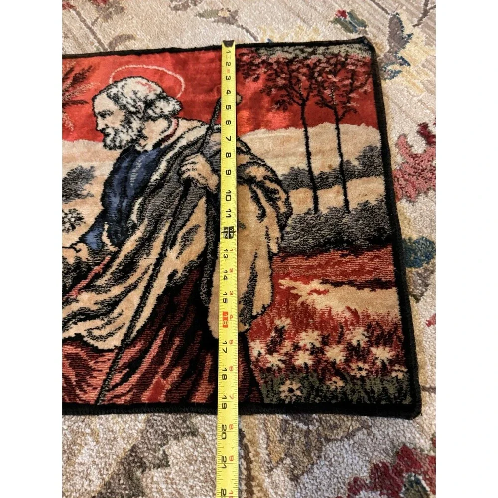 VTG VELVET TAPESTRY HOLY FAMILY WALL HANGING - MARY, JOSEPH, & BABY JESUS ITALY